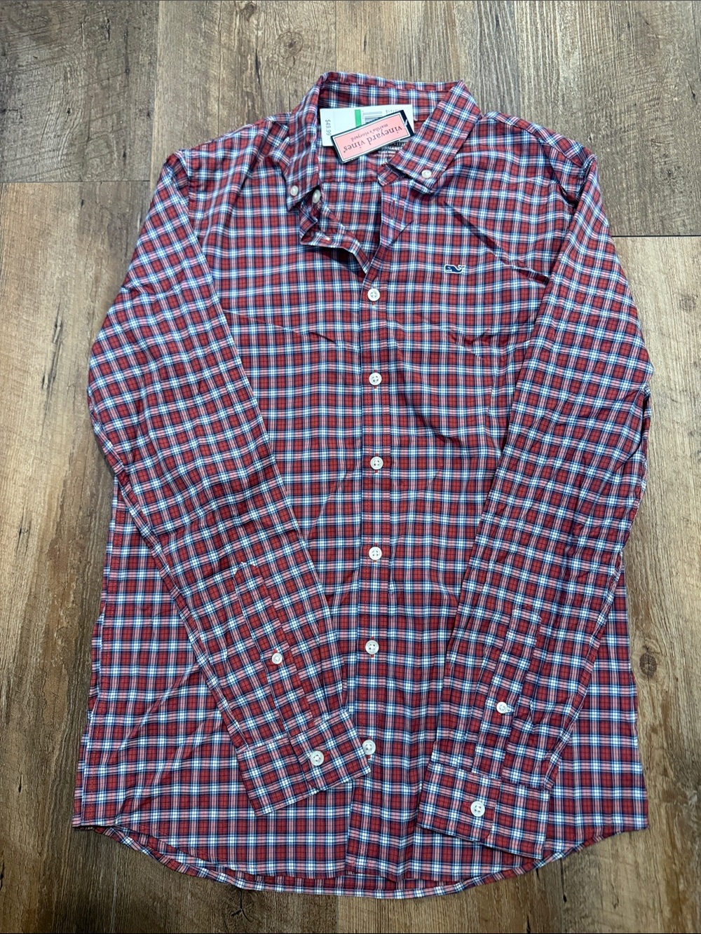 Vineyard Vines Performance Fabric Red and Blue Plaid Button-Down Shirt
